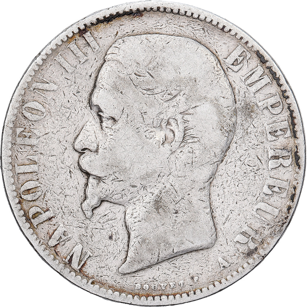 Francja, Napoleon III, 5 Francs, 1855, Paris, main ancre, Srebro, VF(20-25)