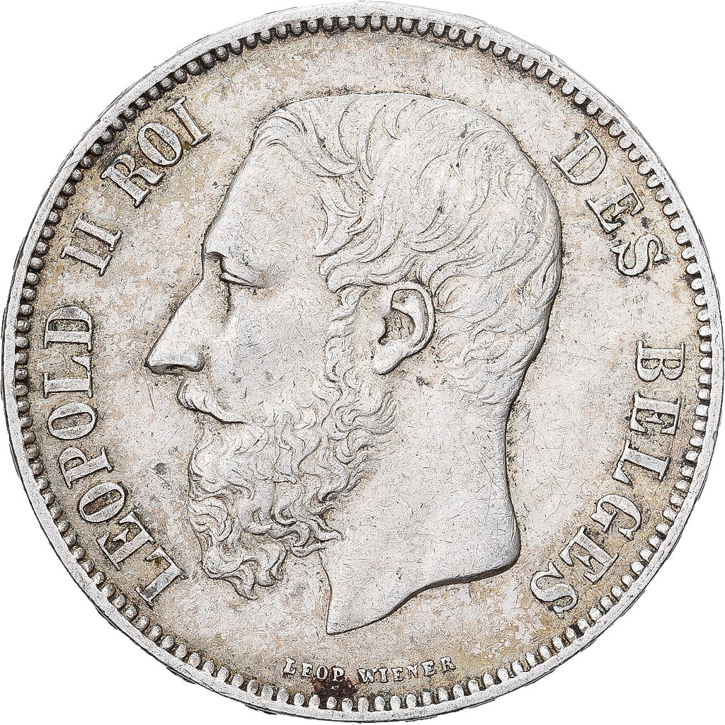 Bélgica, Leopold II, 5 Francs, 5 Frank, 1873, Brussels, Plata, MBC, KM:24