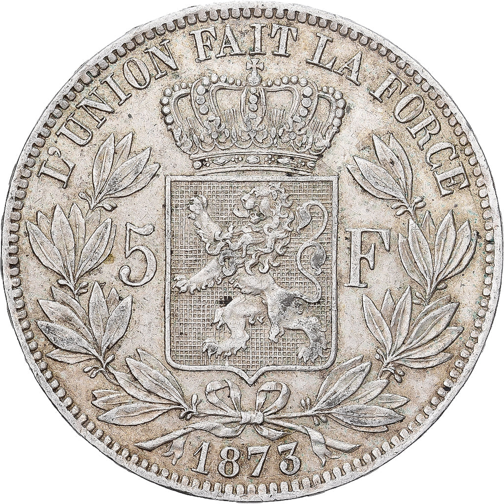 Bélgica, Leopold II, 5 Francs, 5 Frank, 1873, Brussels, Plata, MBC, KM:24