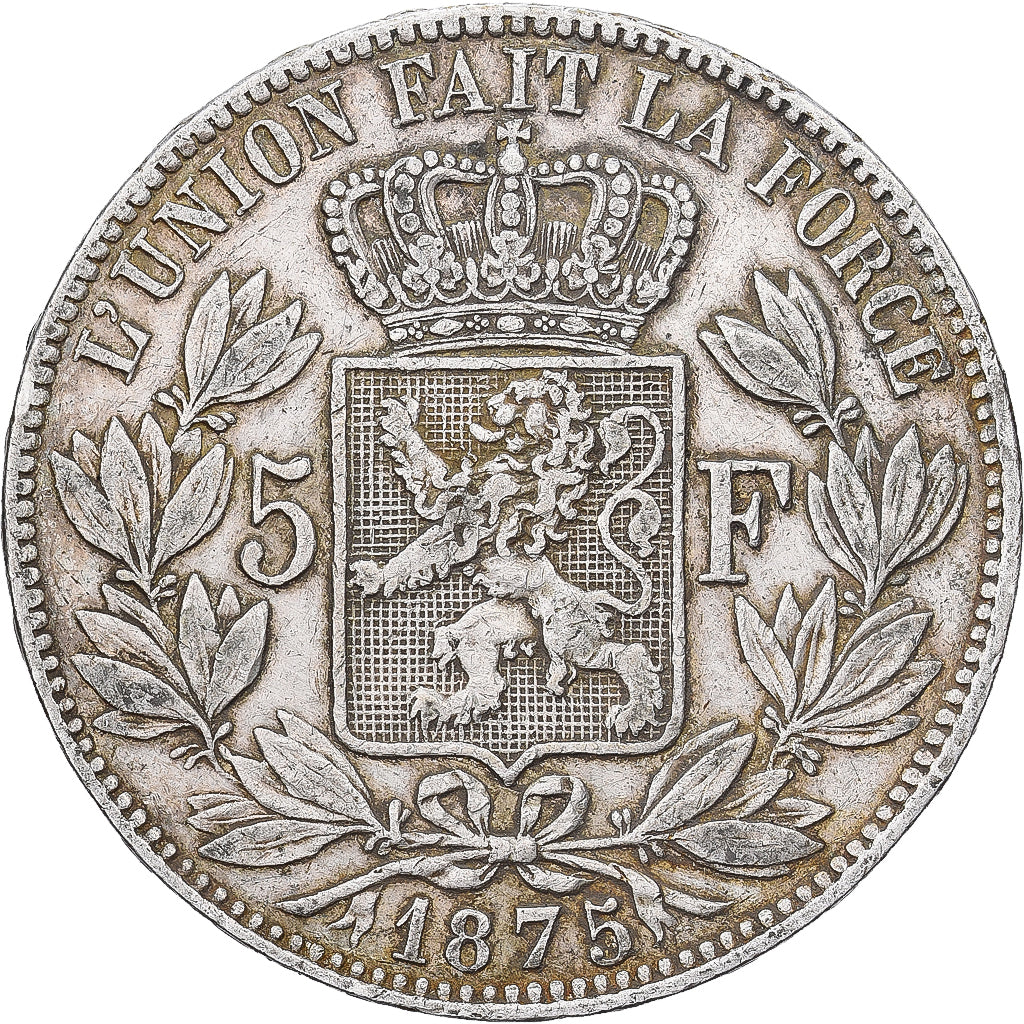 Belgio, Leopold II, 5 Francs, 5 Frank, 1875, Brussels, Argento, BB, KM:24