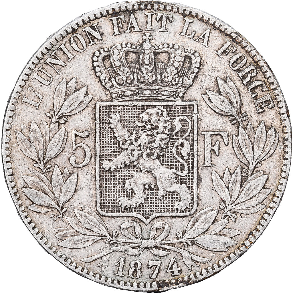 Belgium, Leopold II, 5 Francs, 5 Frank, 1874, Brussels, Silver, EF(40-45), KM:24
