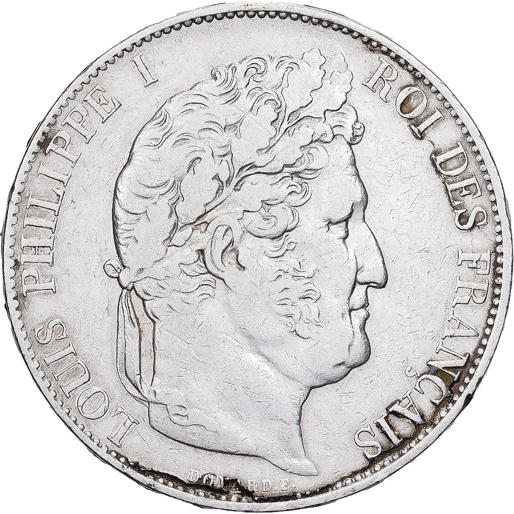Francia, Louis Philippe I, 5 Francs, 1844, Lille, Plata, BC+, Gadoury:678a