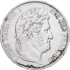 Francia, Louis Philippe I, 5 Francs, 1844, Lille, Plata, BC+, Gadoury:678a