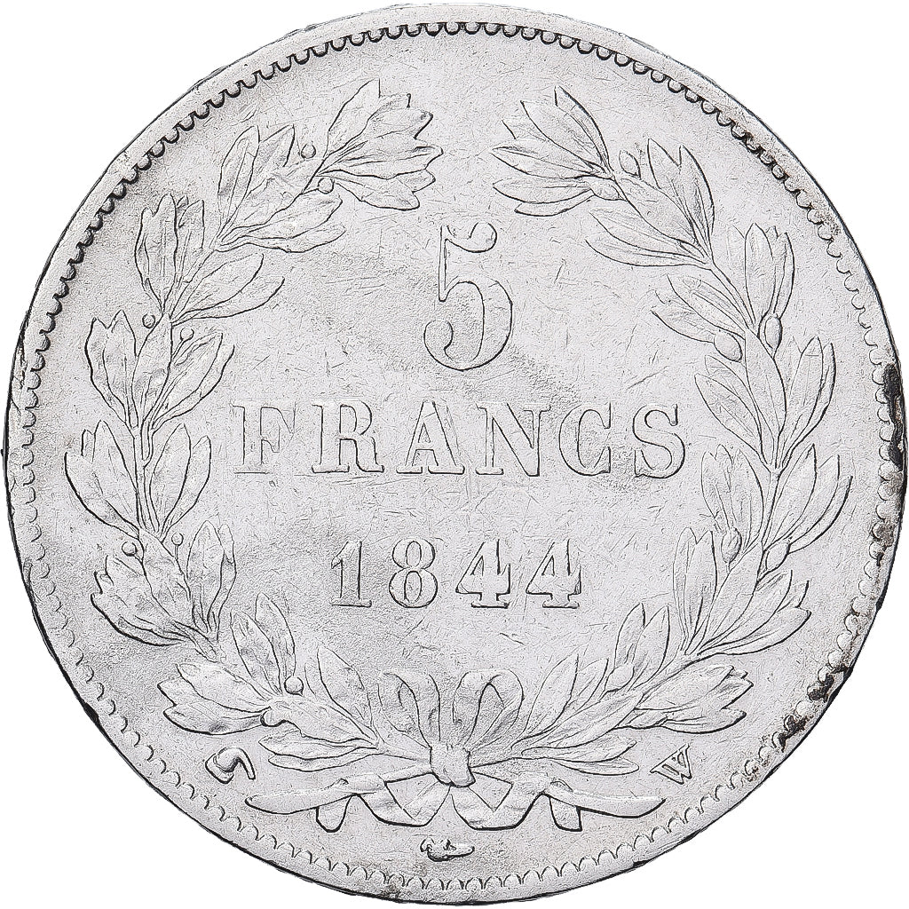 Francia, Louis Philippe I, 5 Francs, 1844, Lille, Plata, BC+, Gadoury:678a