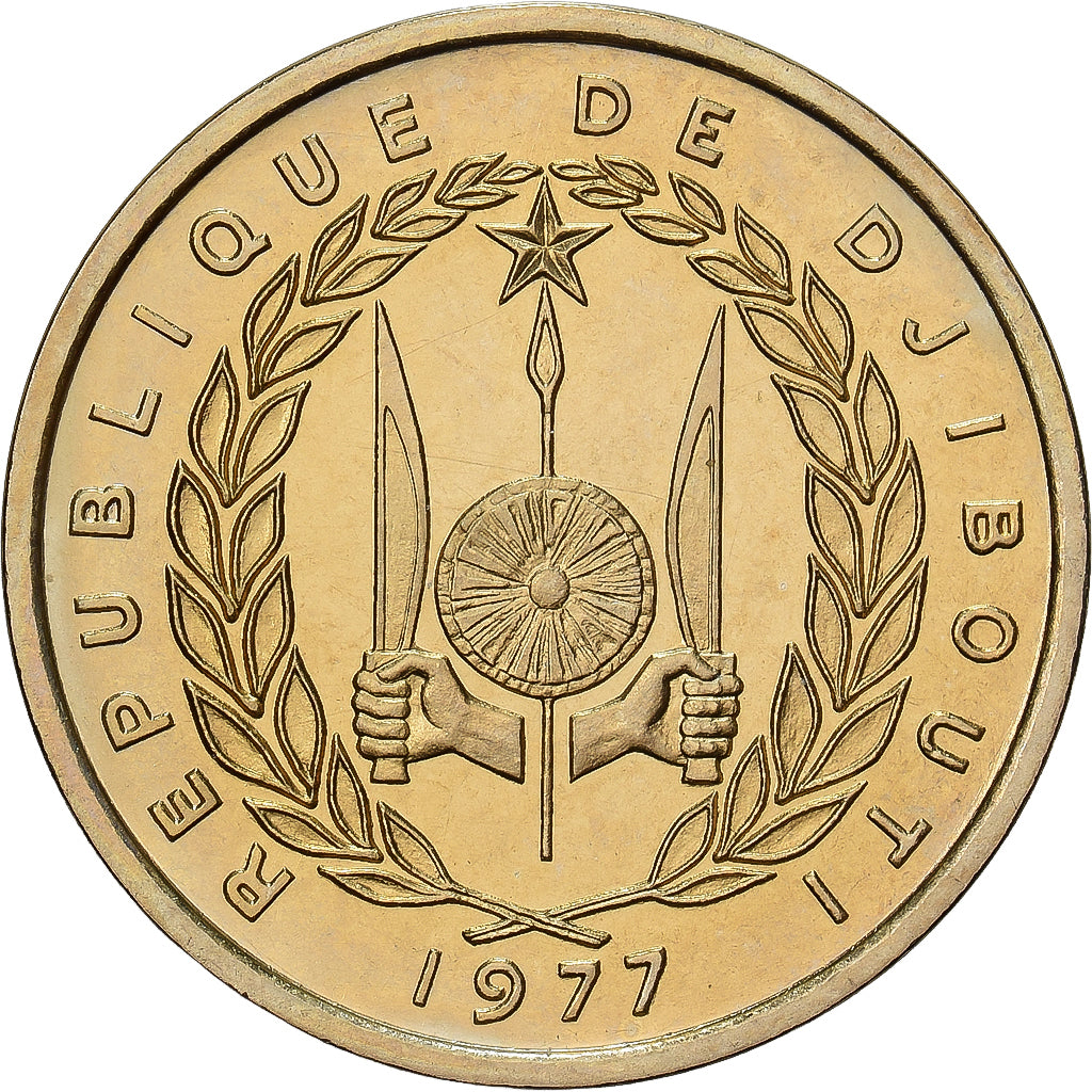 Dschibuti, 10 Francs, 1977, Paris, ESSAI, Aluminum-Bronze, STGL, KM:E4