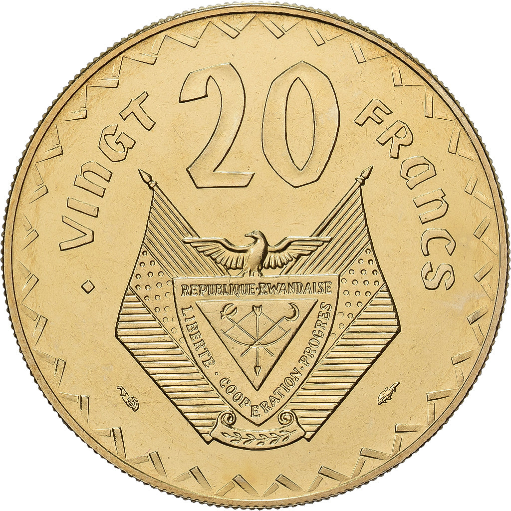 Ruanda, 20 Francs, 1977, Paris, ESSAI, Latón, FDC, KM:E6