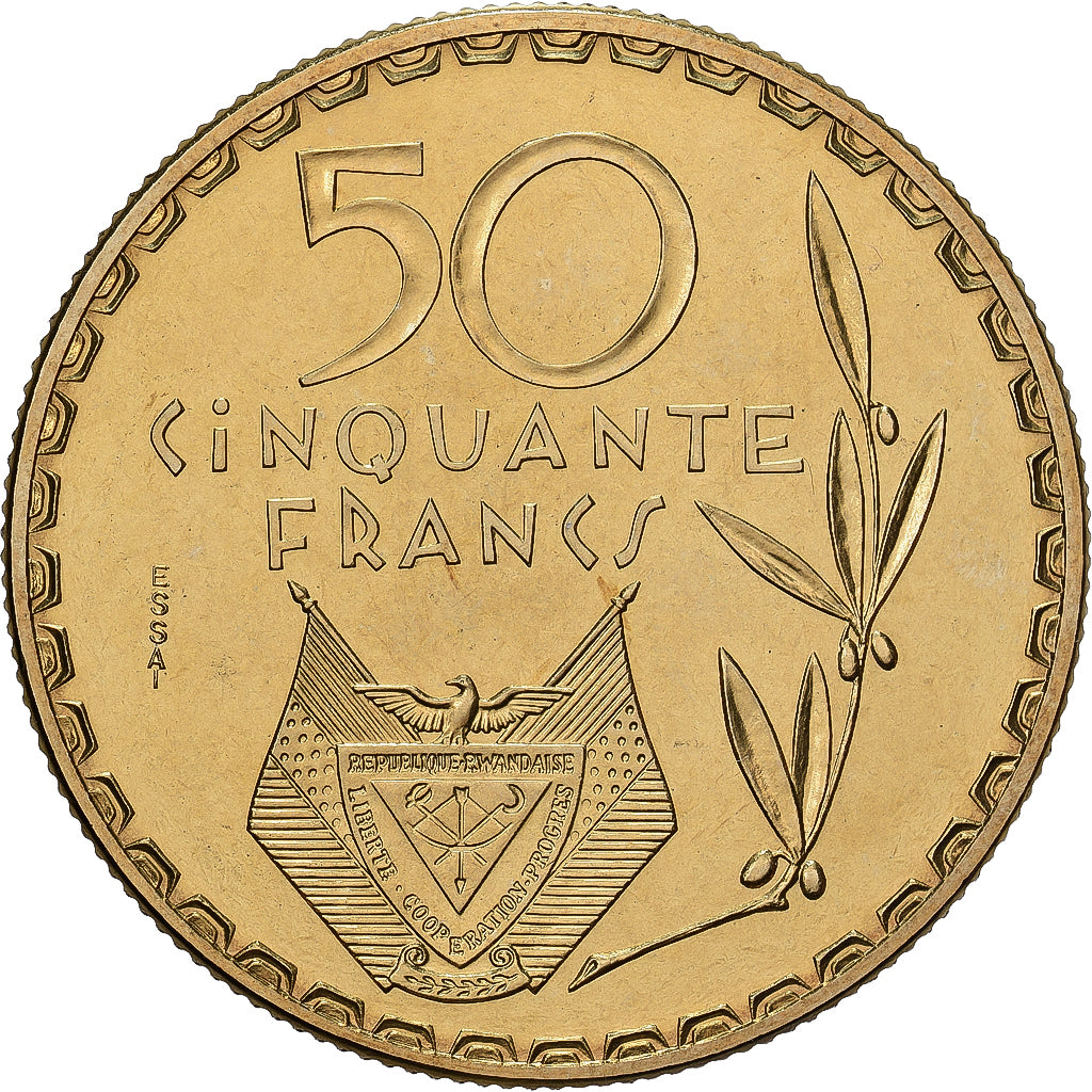 Ruanda, 50 Francs, 1977, Paris, ESSAI, Latón, FDC, KM:E7