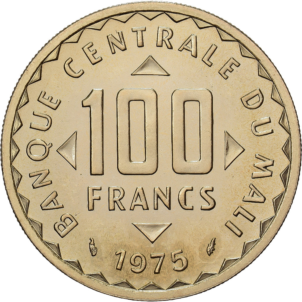 Mali, 100 Francs, 1975, Paris, ENSAIO, Latão, MS(65-70)