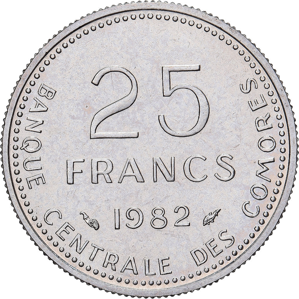Comores, 25 Francs, 1982, Paris, ENSAIO, Níquel, MS(65-70), KM:E8