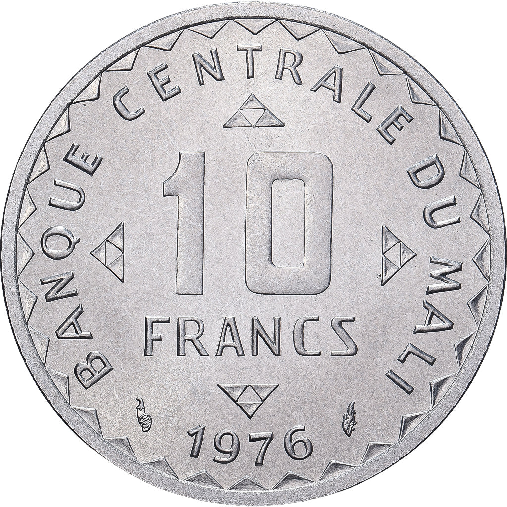 Mali, 10 Francs, 1976, Paris, PRÓBA, Aluminium, MS(65-70), KM:E3