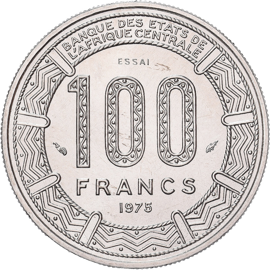 Kamerun, 100 Francs, 1975, Paris, PRÓBA, Nikiel, MS(65-70), KM:E16