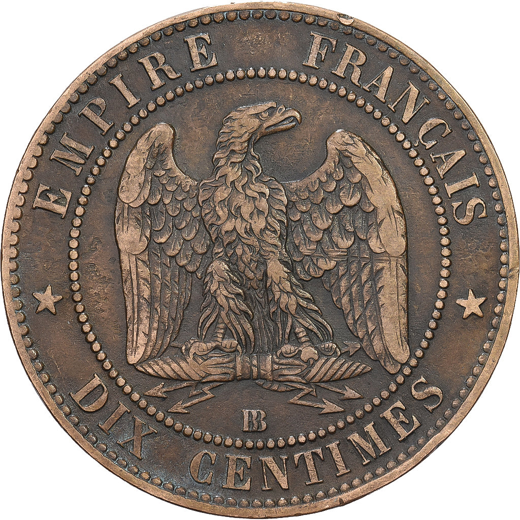 Francia, Napoleon III, 10 Centimes, 1862, Strasbourg, Bronzo, MB+, Gadoury:253