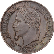 Francja, Napoleon III, 5 Centimes, 1864, Bordeaux, Brązowy, AU(50-53)