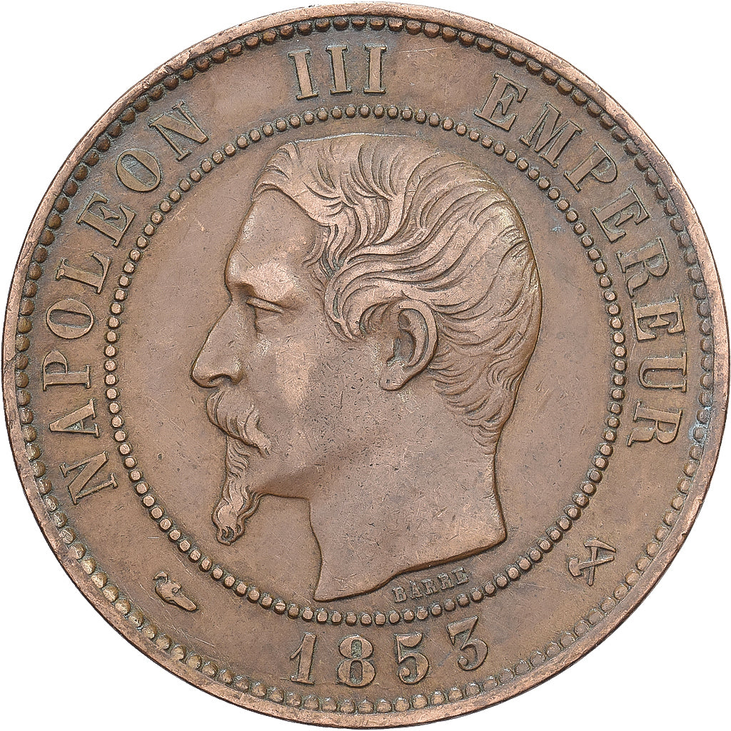 France, Napoléon III, 10 Centimes, 1853, Rouen, Bronze, TTB, Gadoury:248