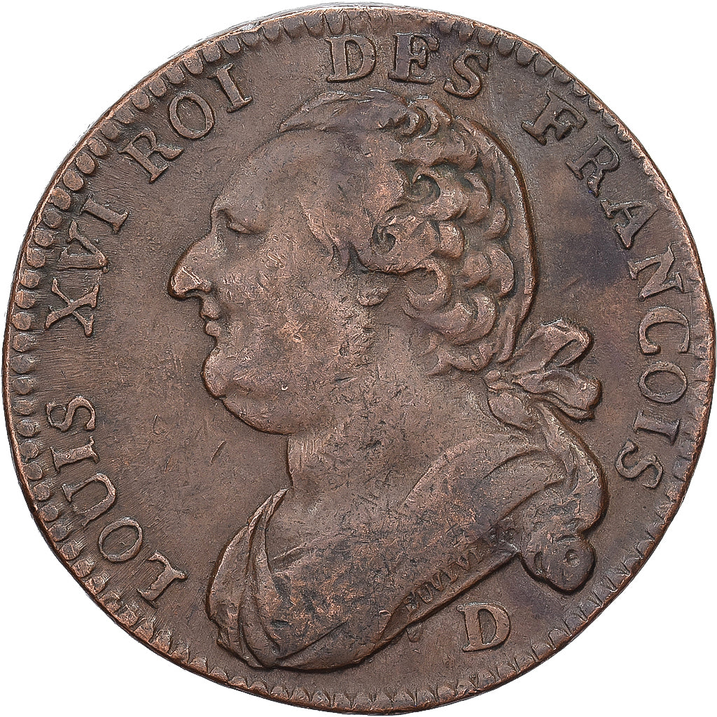 França, 12 Deniers, 12 deniers françois, 1793, Lyon, 1er sem, Bronze