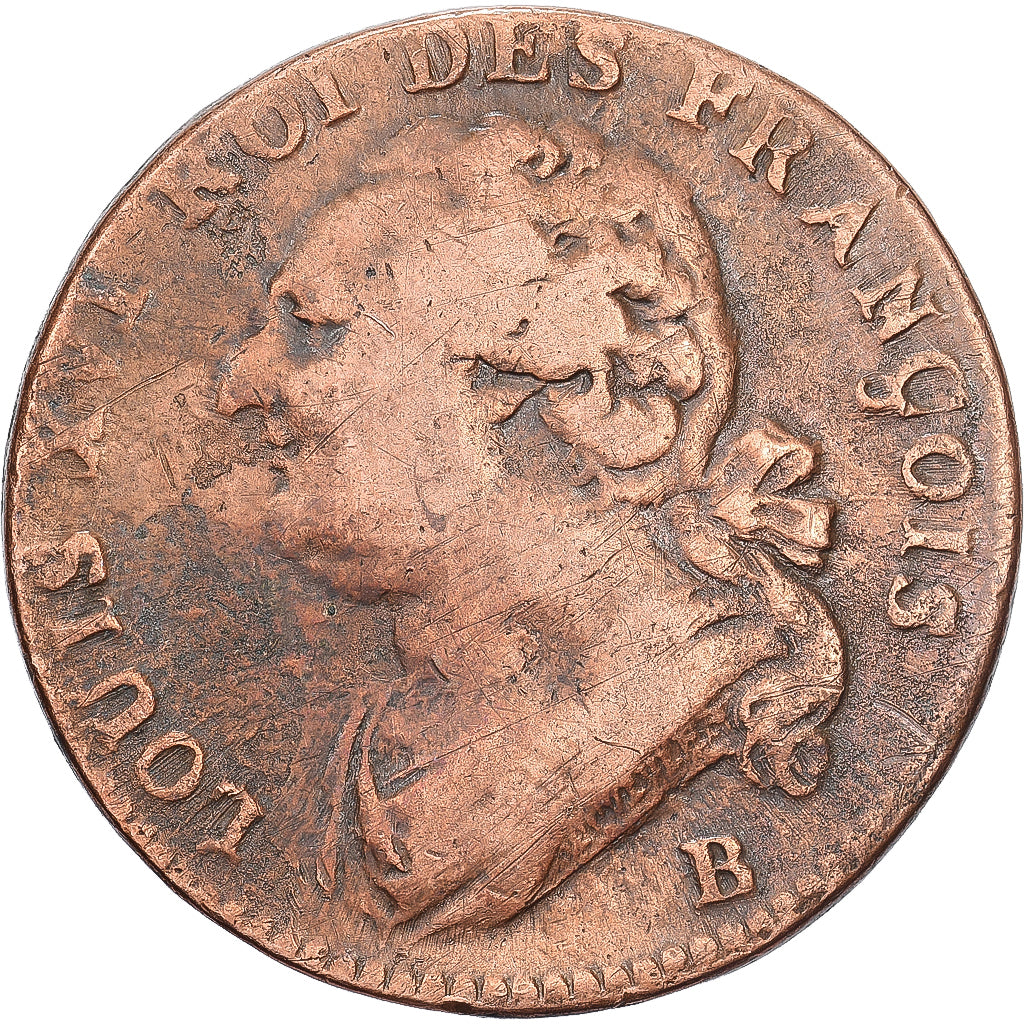 Francja, 12 Deniers, 12 deniers françois, 1792, Rouen, Brązowy, VF(20-25)