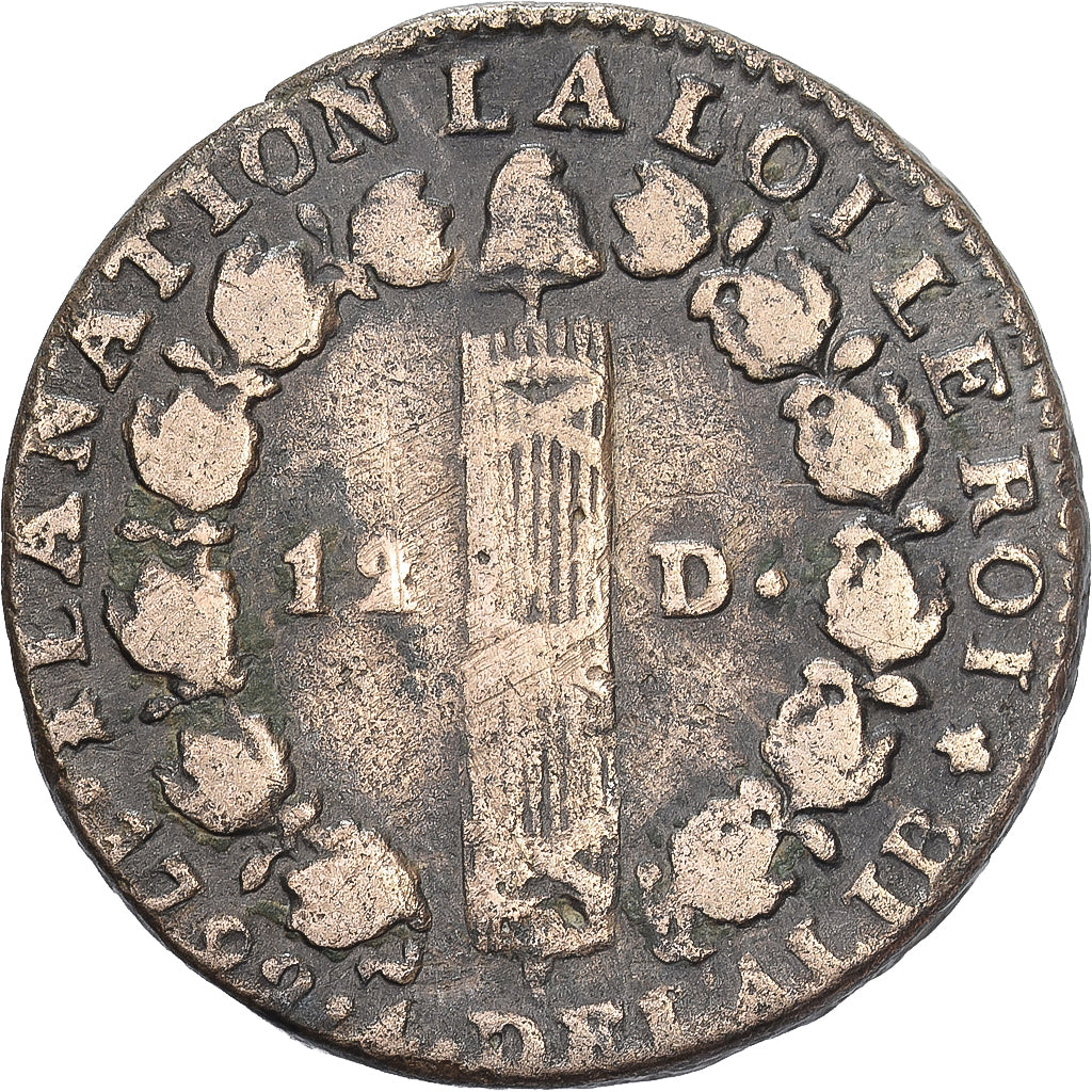 França, 12 Deniers, 12 deniers françois, 1792, Limoges, 1er sem, Bronze