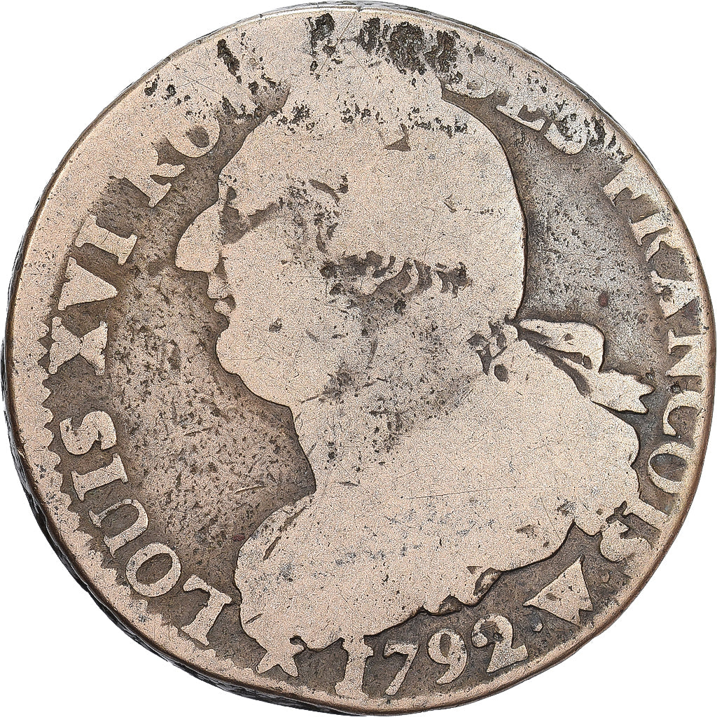 Francia, 2 Sols, 2 sols françois, 1792, Lille, 1er sem, Bronzo, B+, Gadoury:25