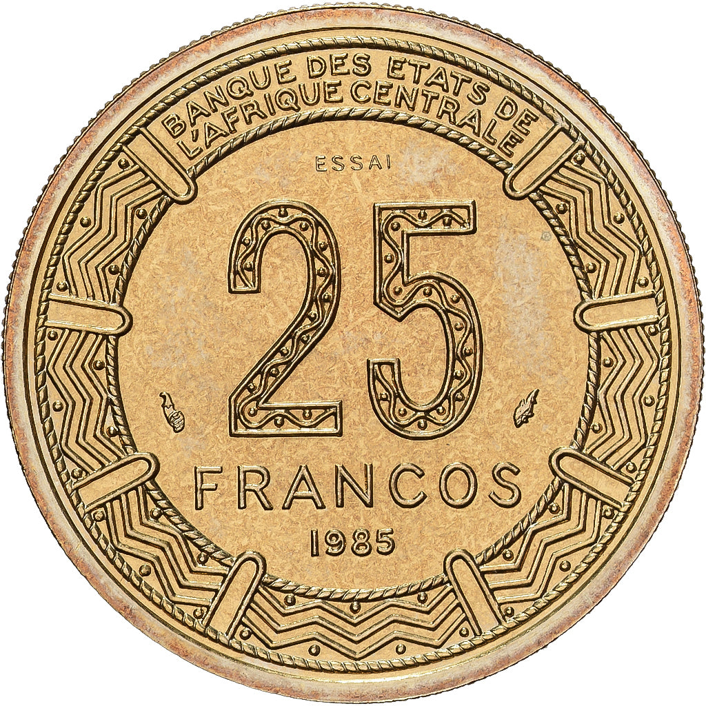 Guinée équatoriale, 25 Francos, 1985, Paris, ESSAI, Bronze-Aluminium, FDC