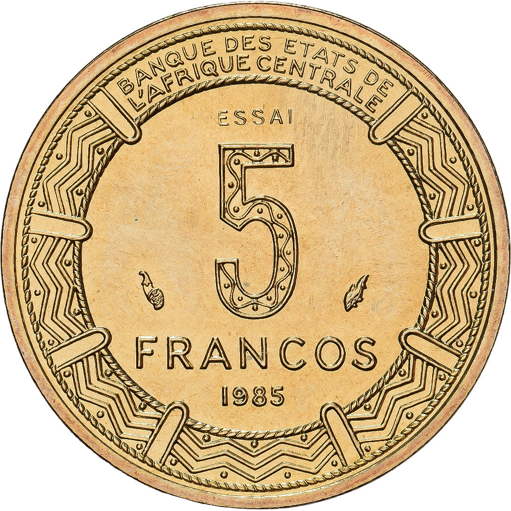 Guinée équatoriale, 5 Francos, 1985, Paris, ESSAI, Bronze-Aluminium, FDC