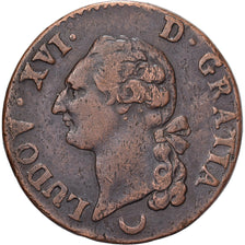 Francia, Louis XVI, Sol, 1782, Metz, Cobre, MBC, Gadoury:350, KM:578.2