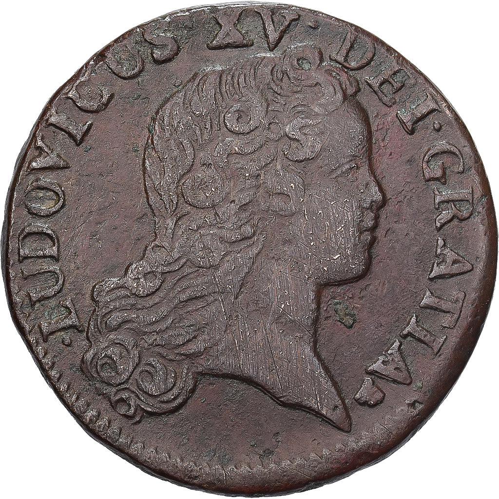 França, Louis XV, Sol, Sol au buste enfantin, 1723, Perpignan, Cobre