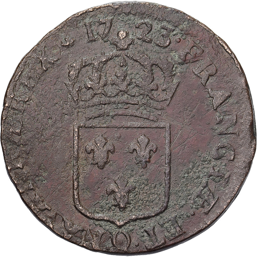 França, Louis XV, Sol, Sol au buste enfantin, 1723, Perpignan, Cobre