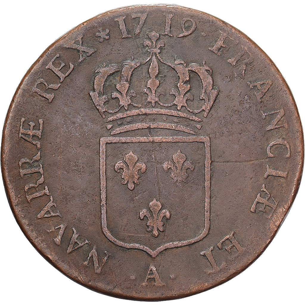 França, Louis XV, Sol, Sol au buste enfantin, 1719, Paris, Cobre, VF(30-35)