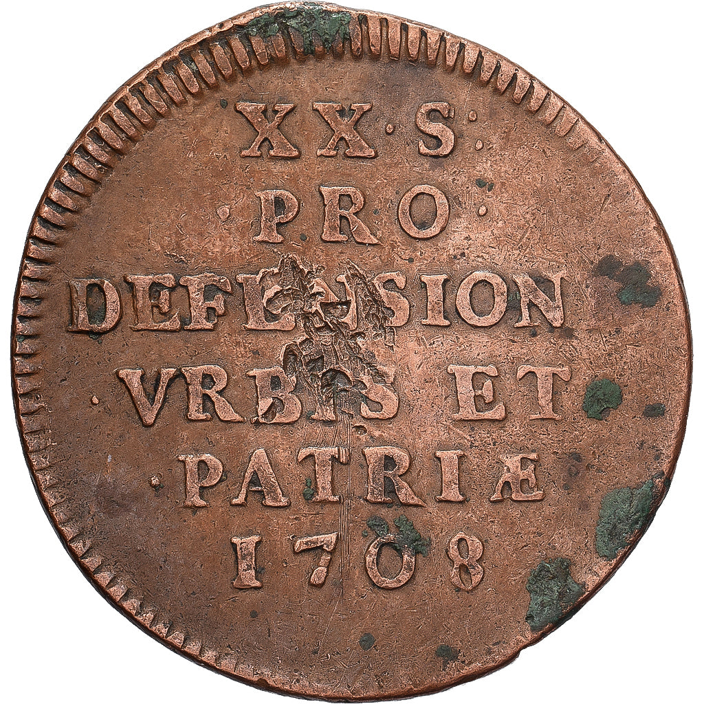 STATI FRANCESI, Louis XIV, 20 Sols, Siège de Lille, 1708, Lille, Rame, MB+