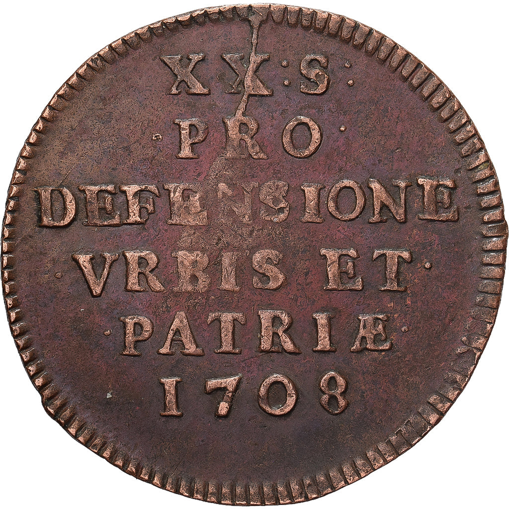 STATI FRANCESI, Louis XIV, 20 Sols, Siège de Lille, 1708, Lille, Rame, MB+