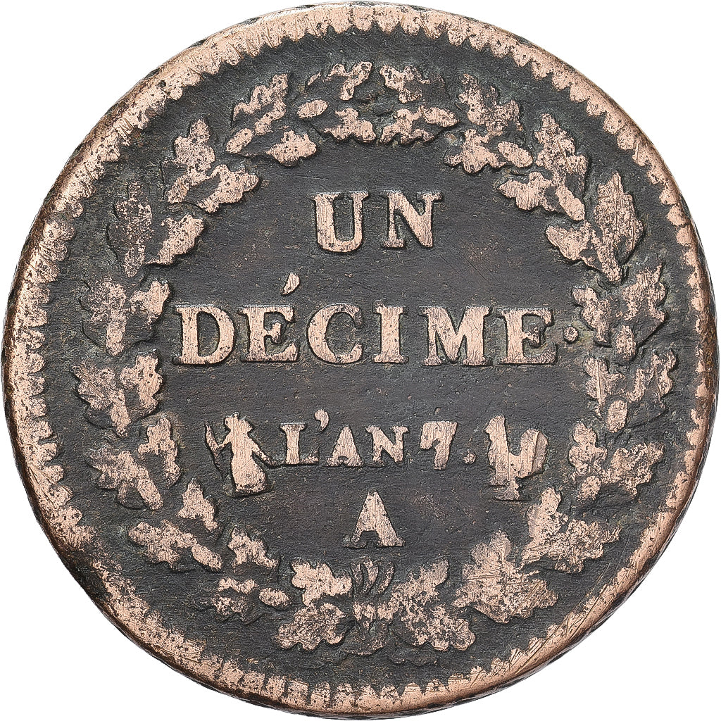 Frankrijk, Decime, Dupré, AN 7 (1798-1799), Paris, Bronzen, FR, Gadoury:187