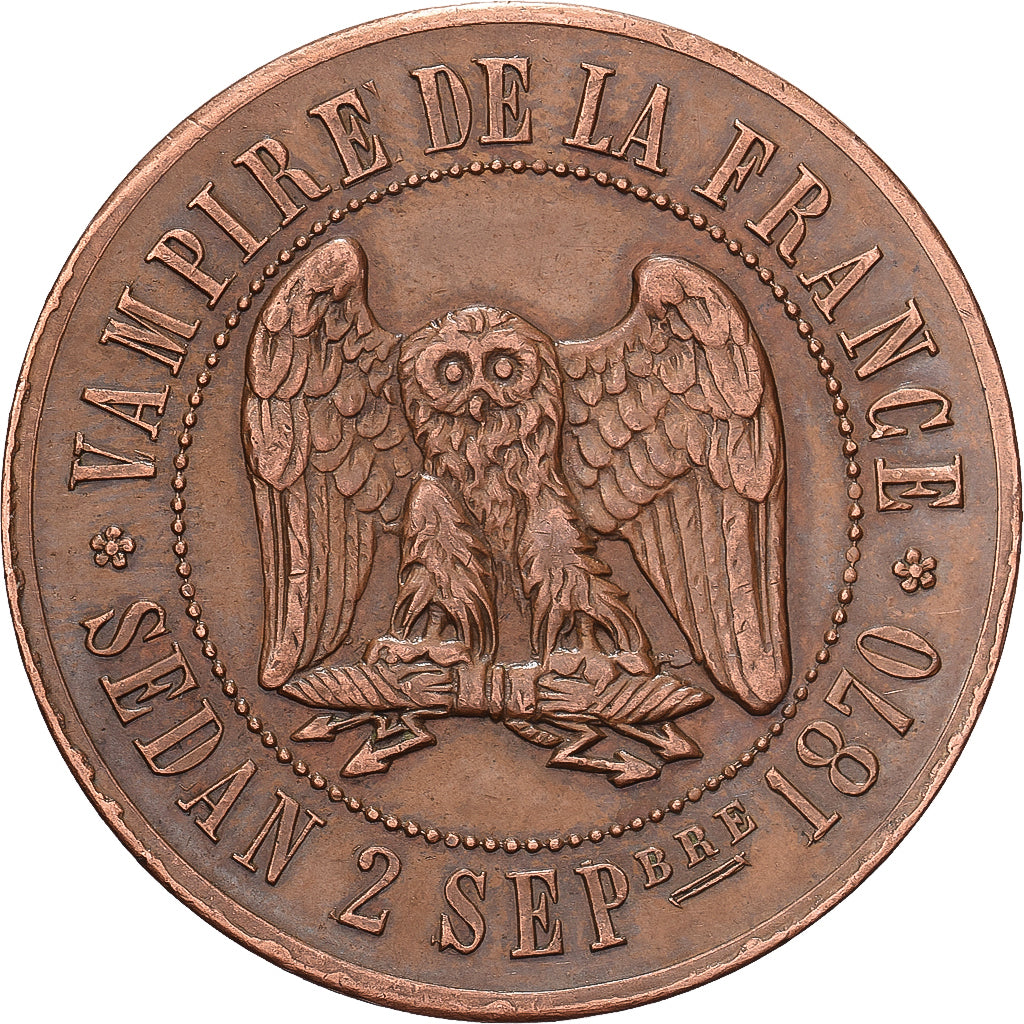 Francia, Napoleon III, 10 Centimes, 1870, Sedan, Satirique, Bronzo, BB+