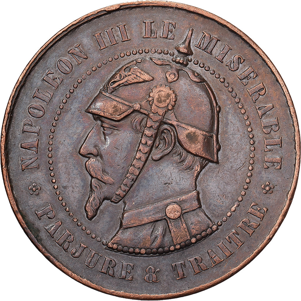 França, Napoleon III, 10 Centimes, 1870, Sedan, Satírica, Bronze, AU(50-53)