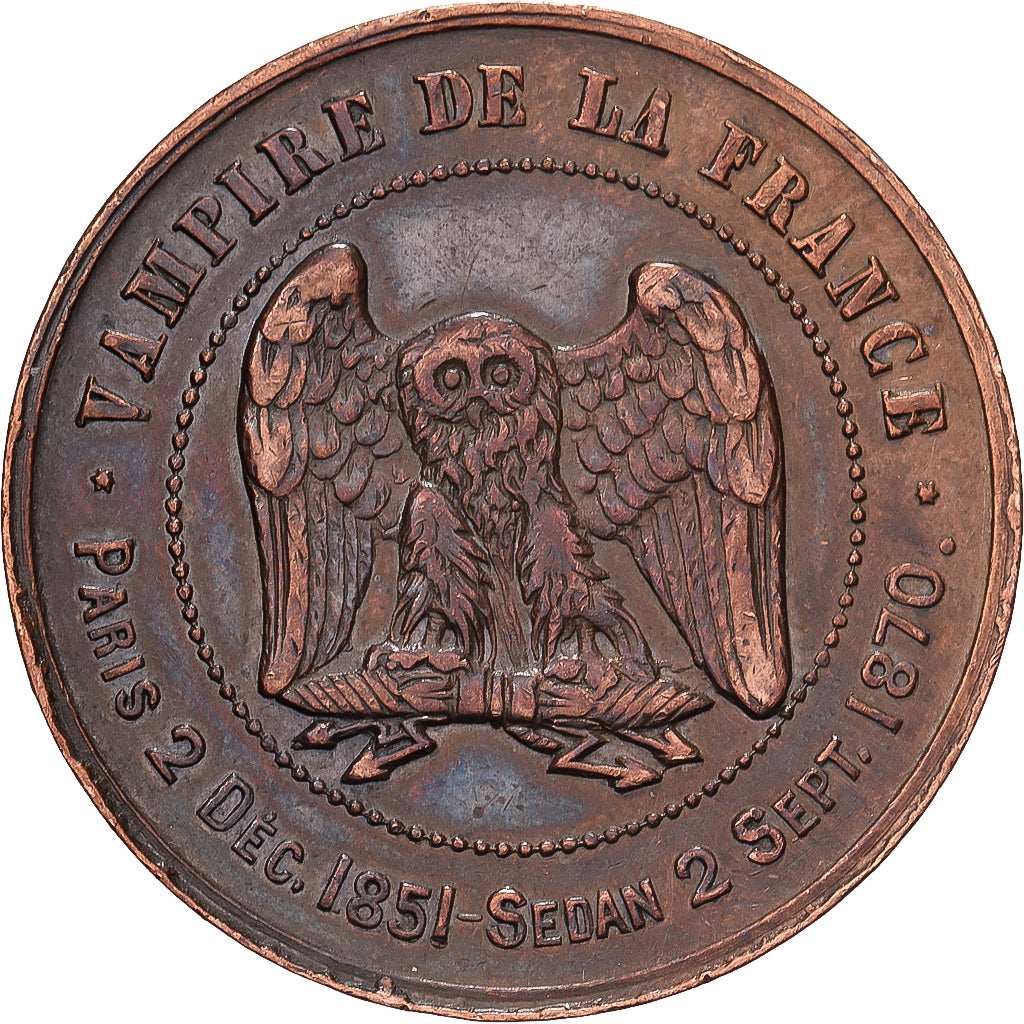 França, Napoleon III, 10 Centimes, 1870, Sedan, Satírica, Bronze, AU(50-53)