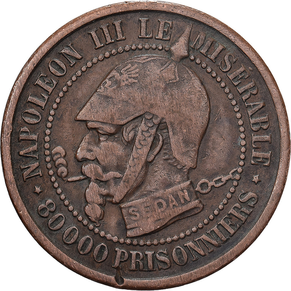 França, Napoleon III, 5 Centimes, 1870, Sedan, Satírica, Bronze, EF(40-45)
