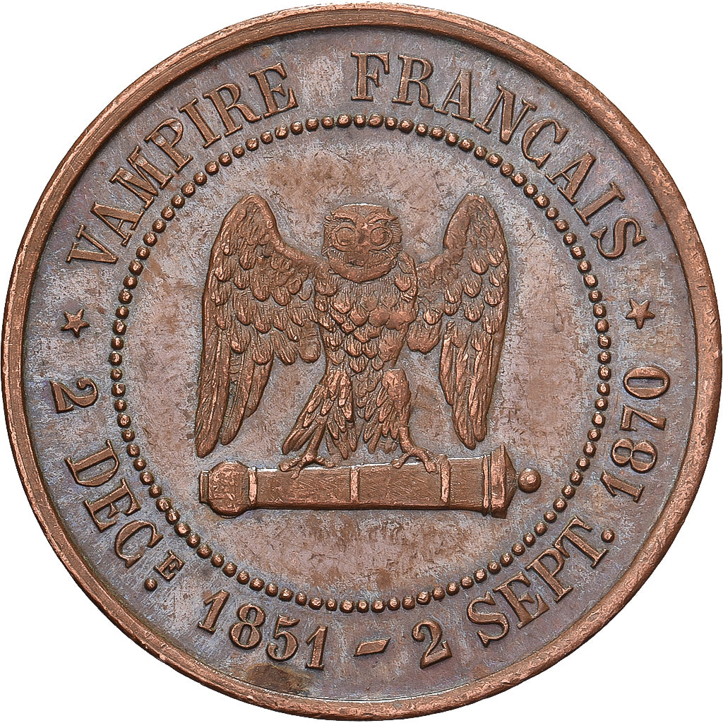 França, Napoleon III, 5 Centimes, 1870, Sedan, Satírica, Bronze, AU(50-53)