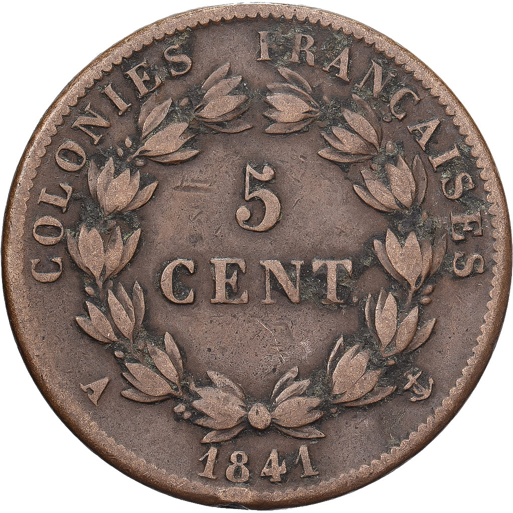 Franse koloniën, Louis Philippe I, 5 Centimes, 1841, Paris, Bronzen, ZF