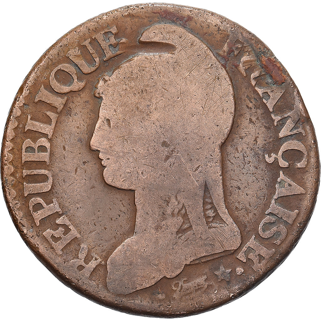 Francia, 5 Centimes, Dupré, AN 8 (1799-1800), Metz, Bronzo, MB+, Gadoury:126a