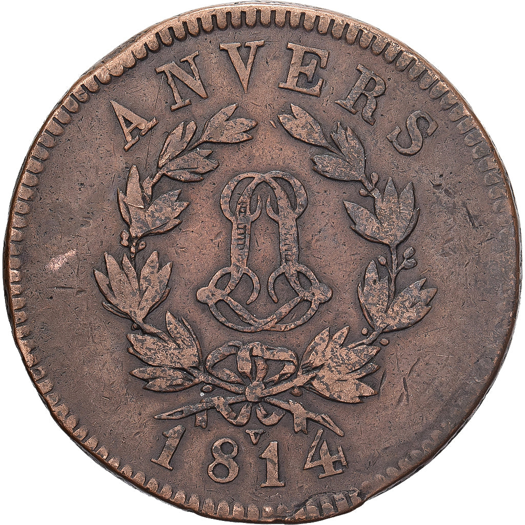 Francia, ANTWERP, Louis XVIII, 5 Centimes, 1814, Anvers, Bronzo, B+, KM:3.2