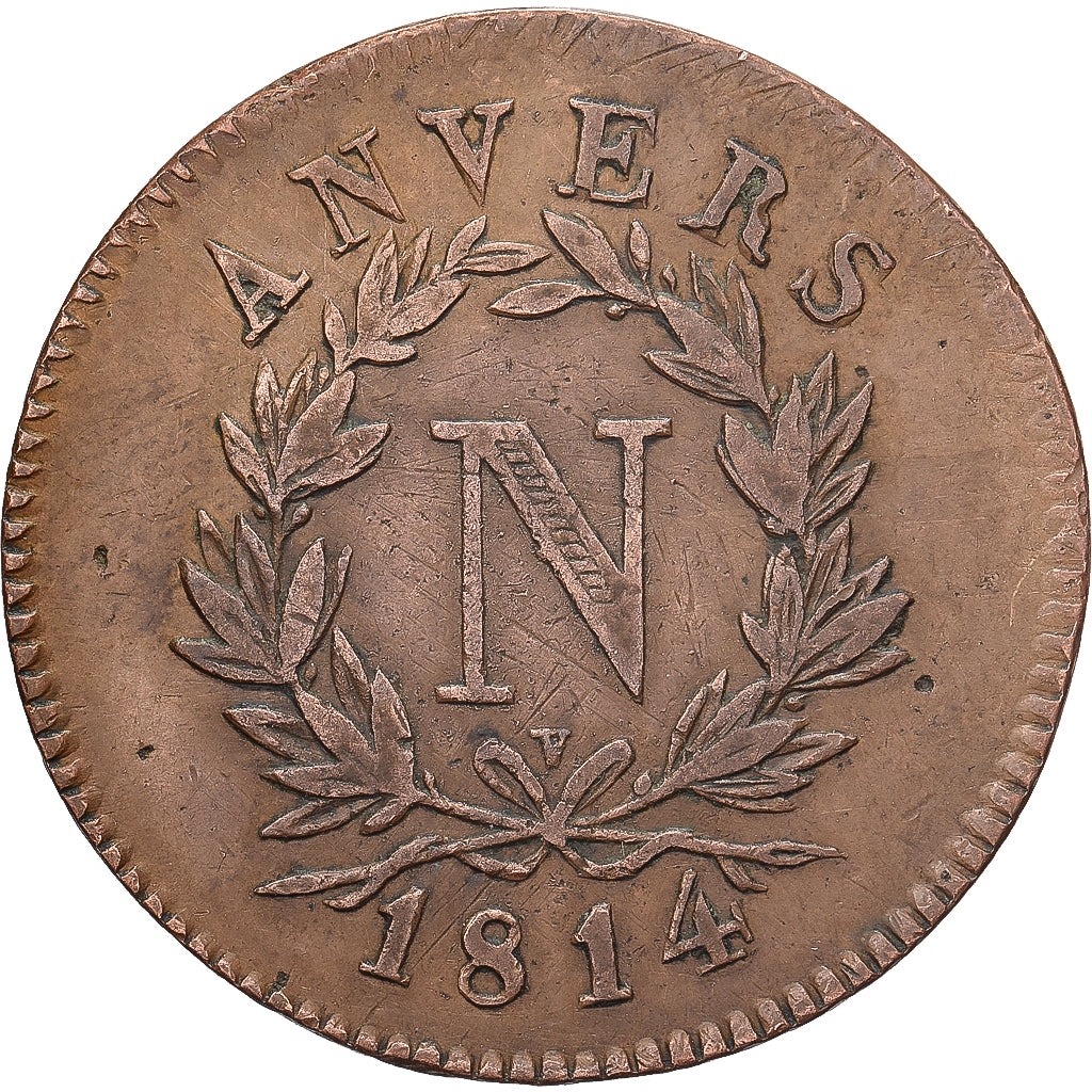 Francia, ANTWERP, Napoleon I, 5 Centimes, 1814, Anvers, Bronzo, MB, KM:2.1