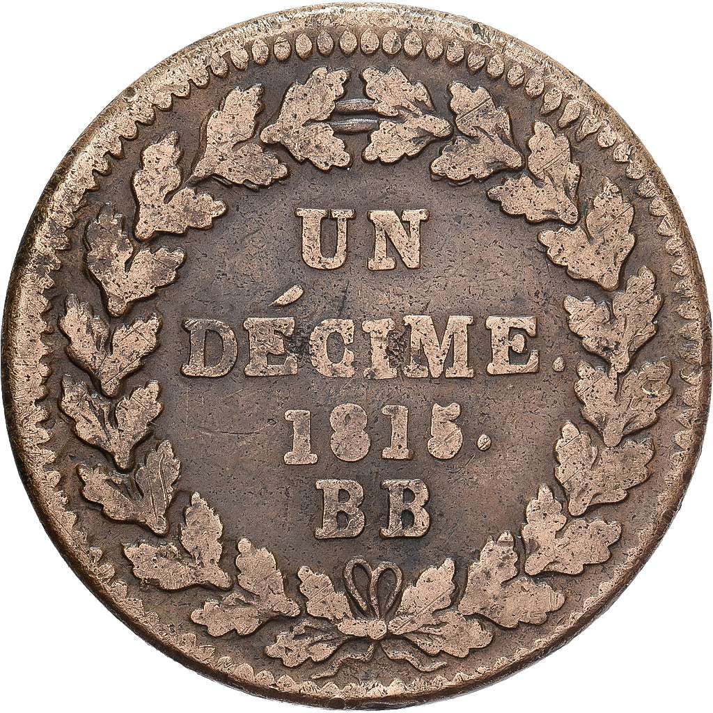 Francia, Napoleon I, Decime, 1815., Strasbourg, Bronzo, MB+, Gadoury:195e
