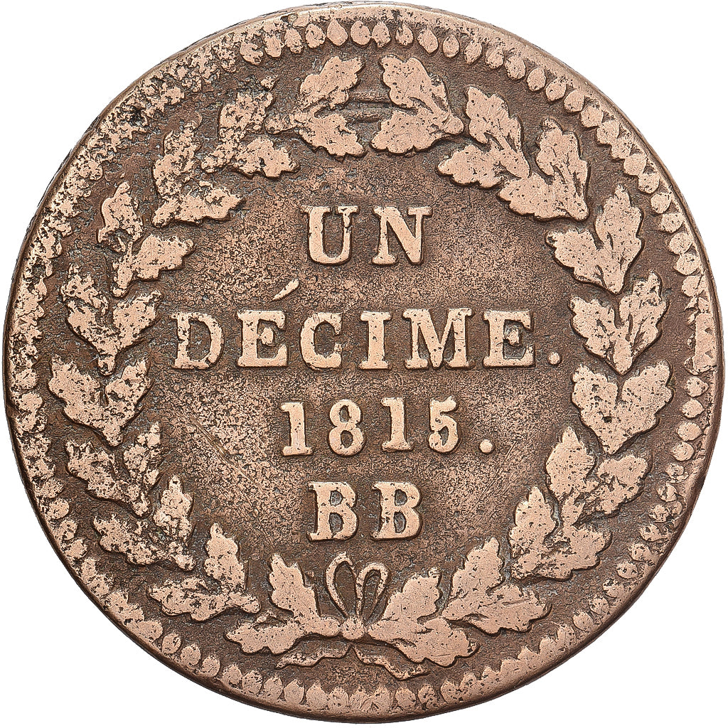 Francia, Napoleon I, Decime, 1815., Strasbourg, Bronzo, MB+, Gadoury:195e