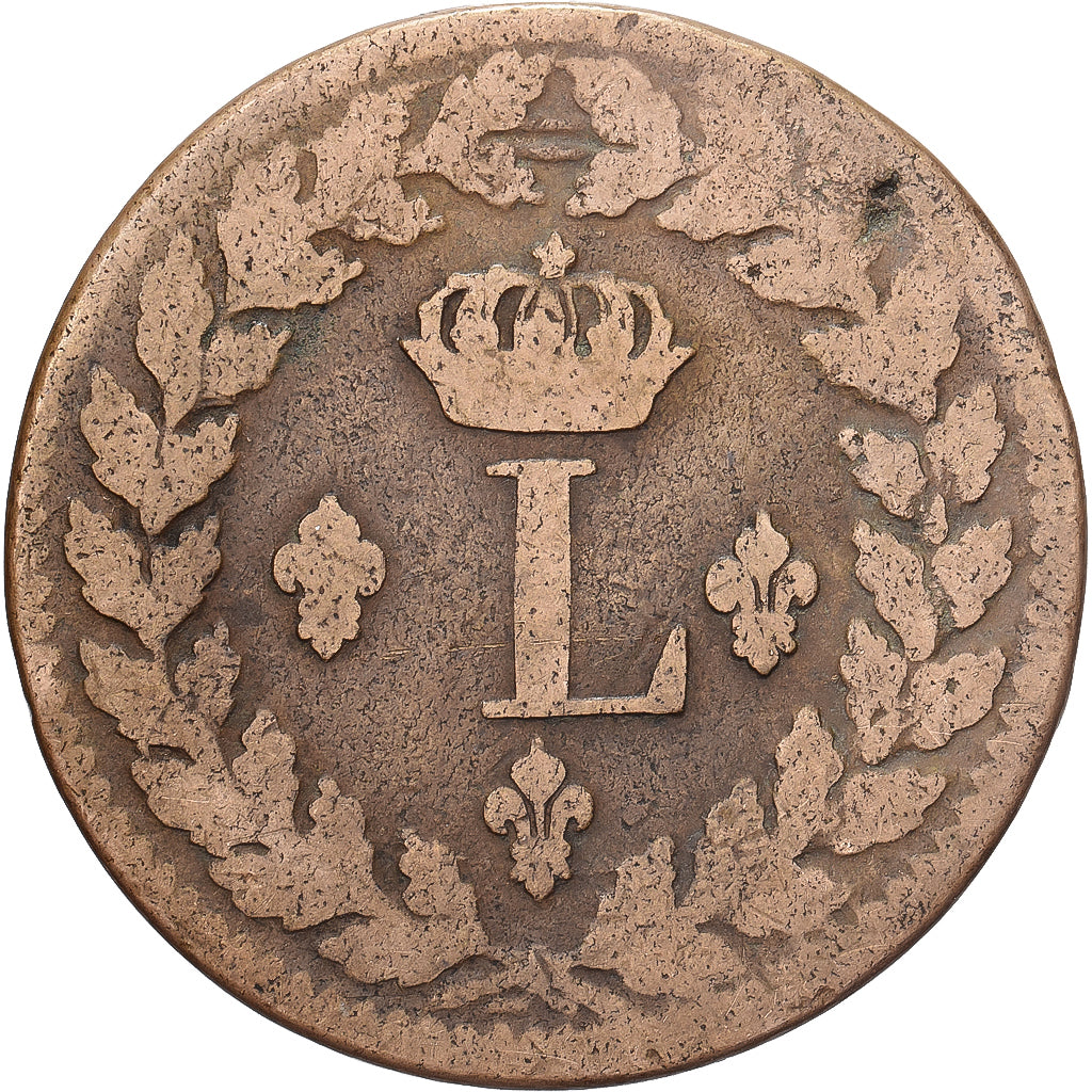 France, Louis XVIII, Decime, 1815., Strasbourg, Bronze, TB+, Gadoury:196d