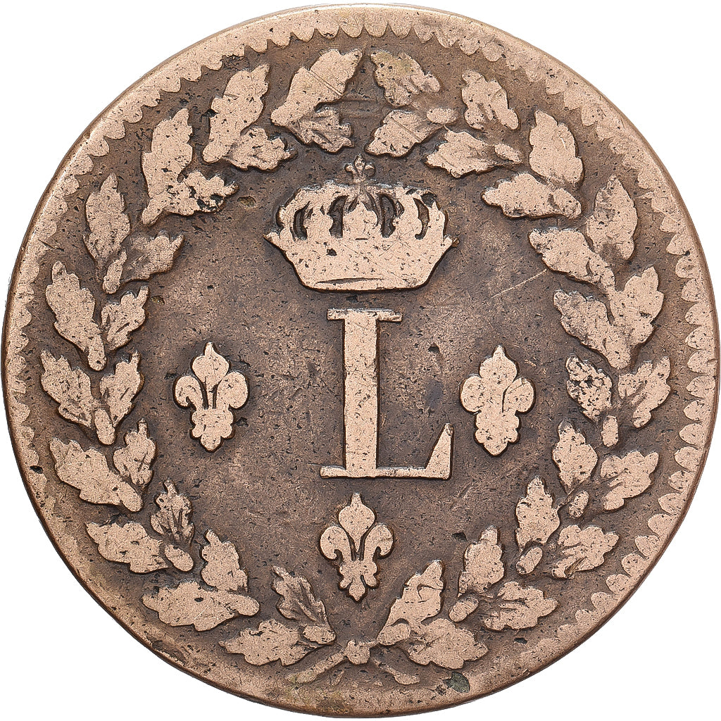 France, Louis XVIII, Decime, 1815., Strasbourg, Bronze, TB+, Gadoury:196d