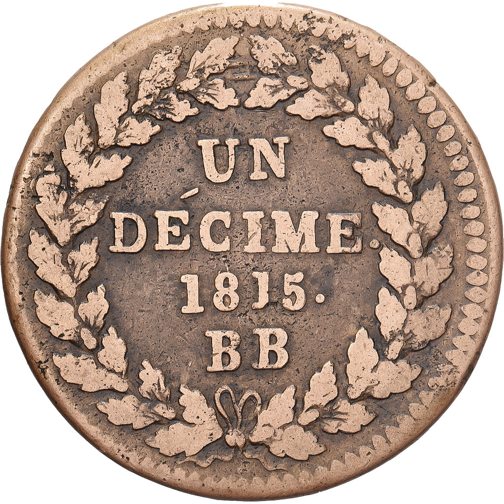 France, Louis XVIII, Decime, 1815., Strasbourg, Bronze, TB+, Gadoury:196d