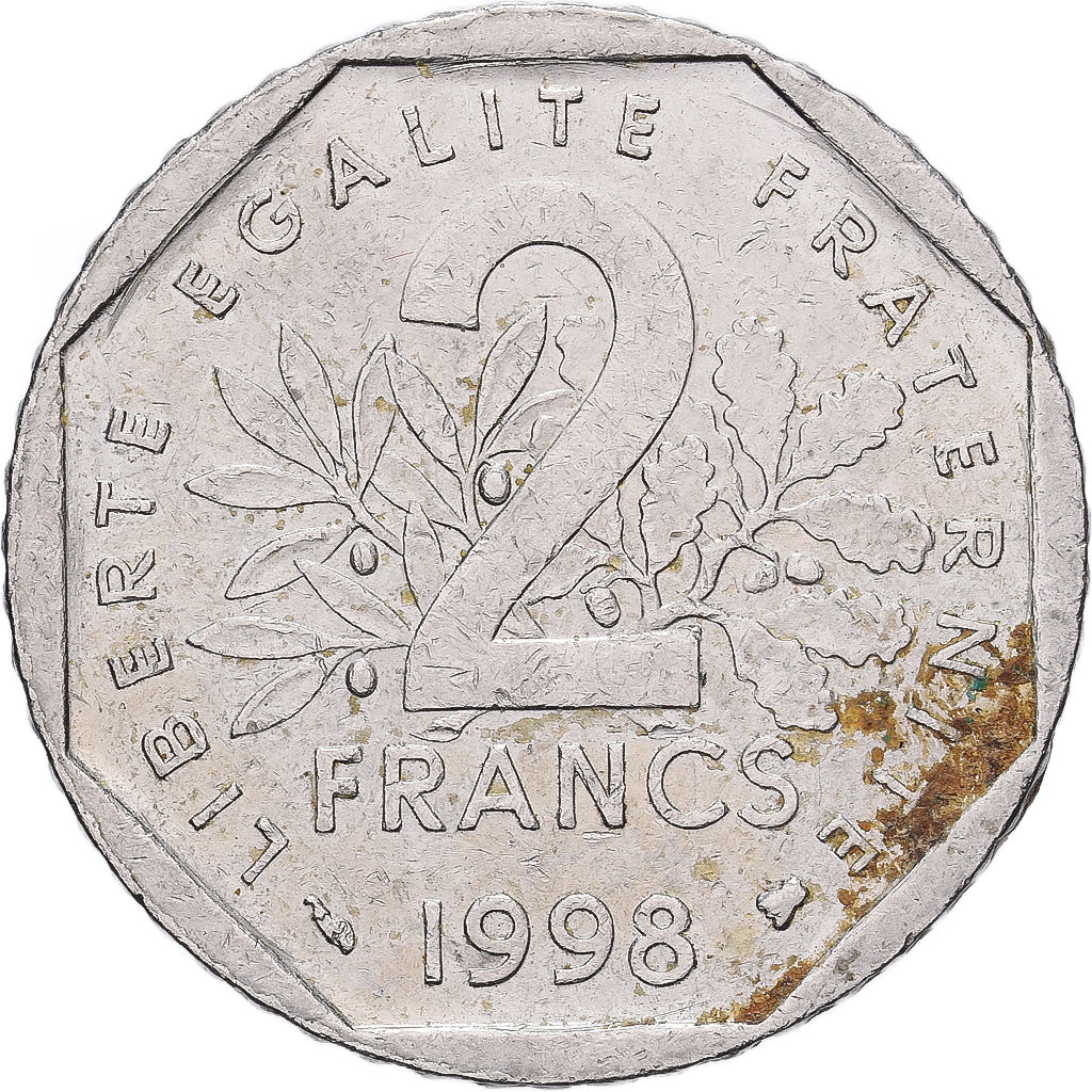 France, 2 Francs, Semeuse, 1998, Paris, Nickel, EF(40-45), Gadoury:547, KM:942.1