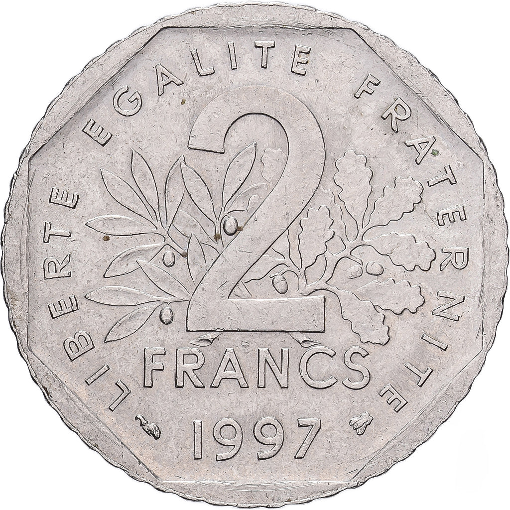 France, 2 Francs, Semeuse, 1997, Paris, Nickel, AU(50-53), Gadoury:547, KM:942.1