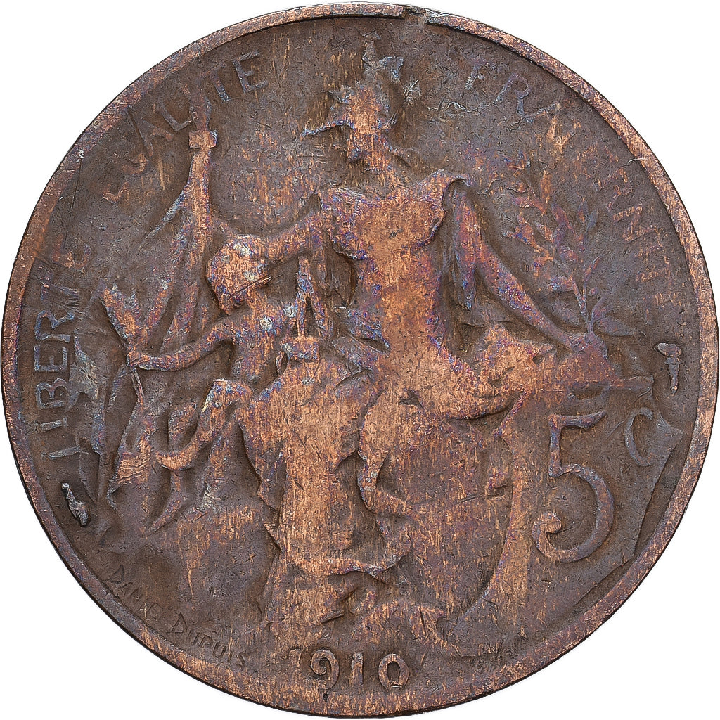 France, 5 Centimes, Dupuis, 1910, Paris, Bronze, VF(30-35), Gadoury:165, KM:842