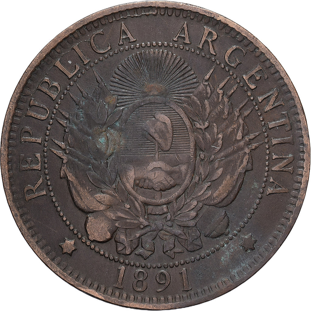 Argentina, 2 Centavos, 1891, Bronze, EF(40-45), KM:33