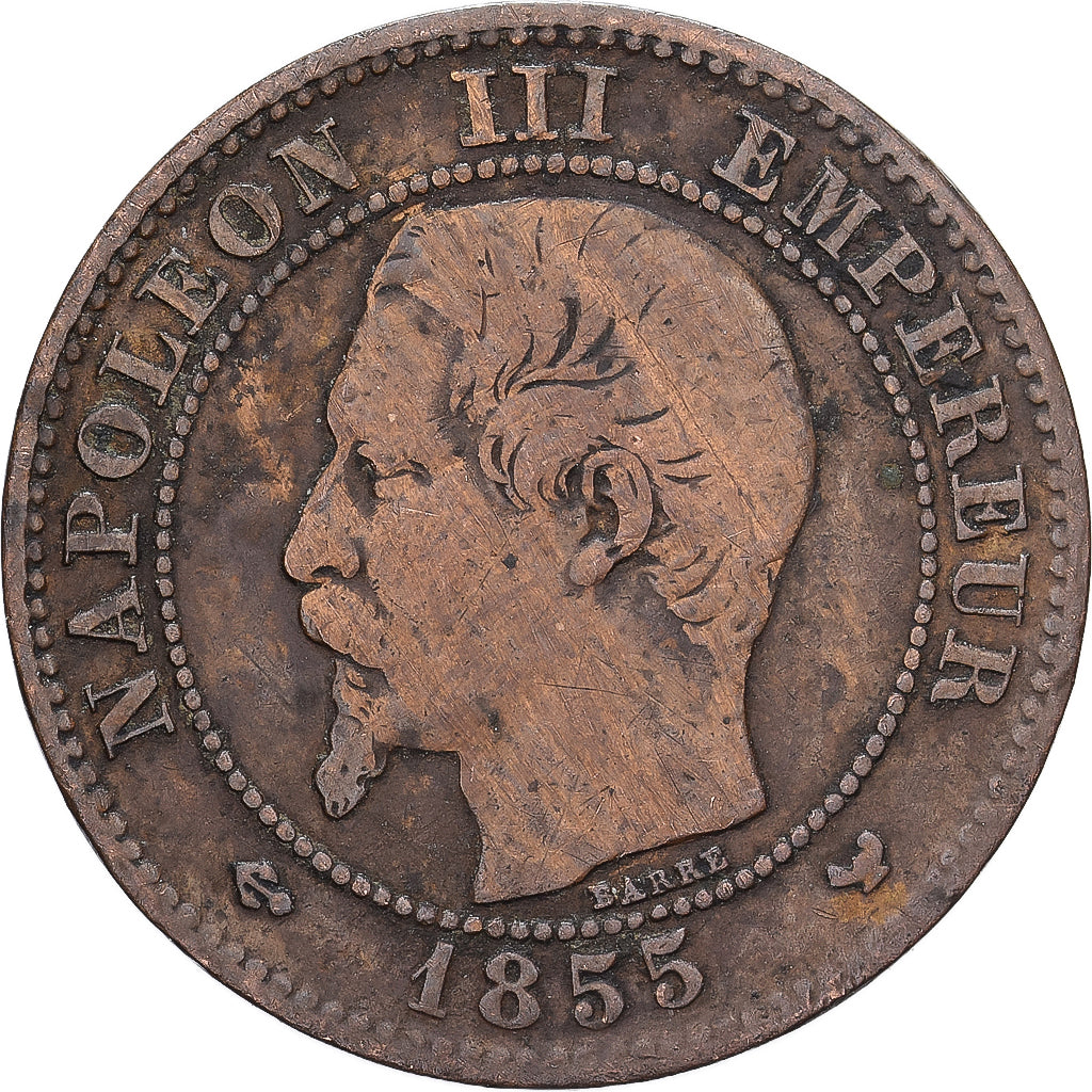 France, Napoleon III, 2 Centimes, 1855, Lille, Bronze, VF(30-35), Gadoury:103